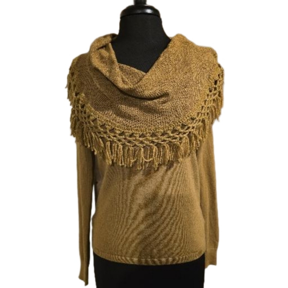 NWT Anthropologie Angel of North Cowl Neck Fringe Sweater Size Small